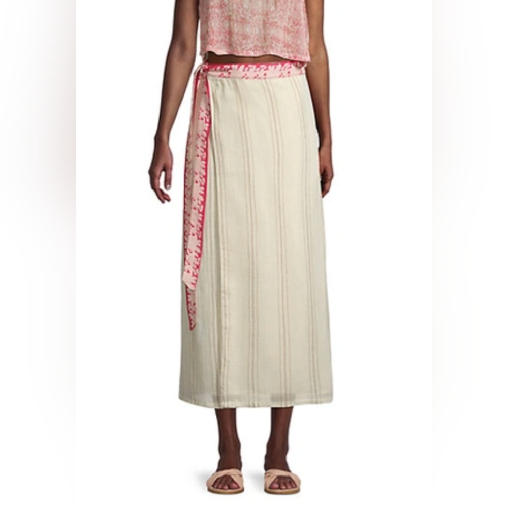 Free People Beige Striped Cotton Wrap Skirt